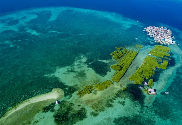 Aerial of Ubay Island in Tubigon, Bohol. A fishing village and m
