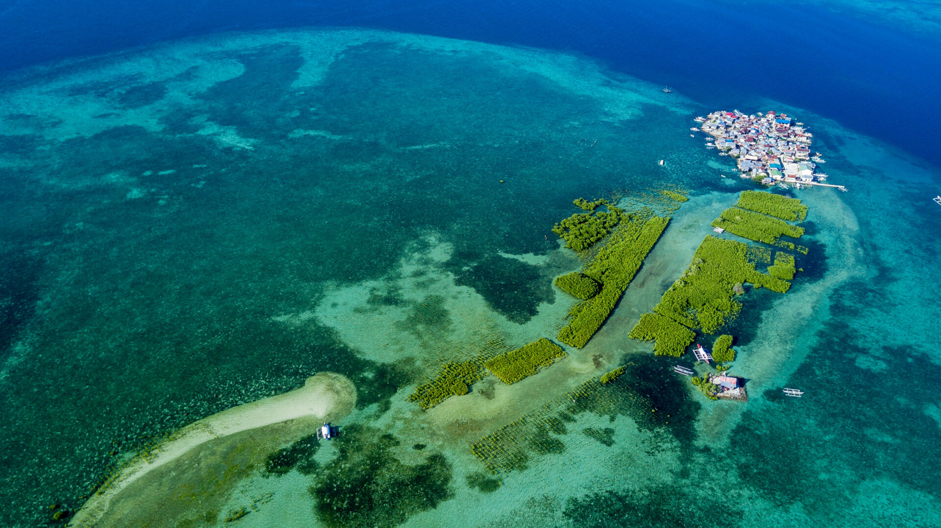 Aerial of Ubay Island in Tubigon, Bohol. A fishing village and m