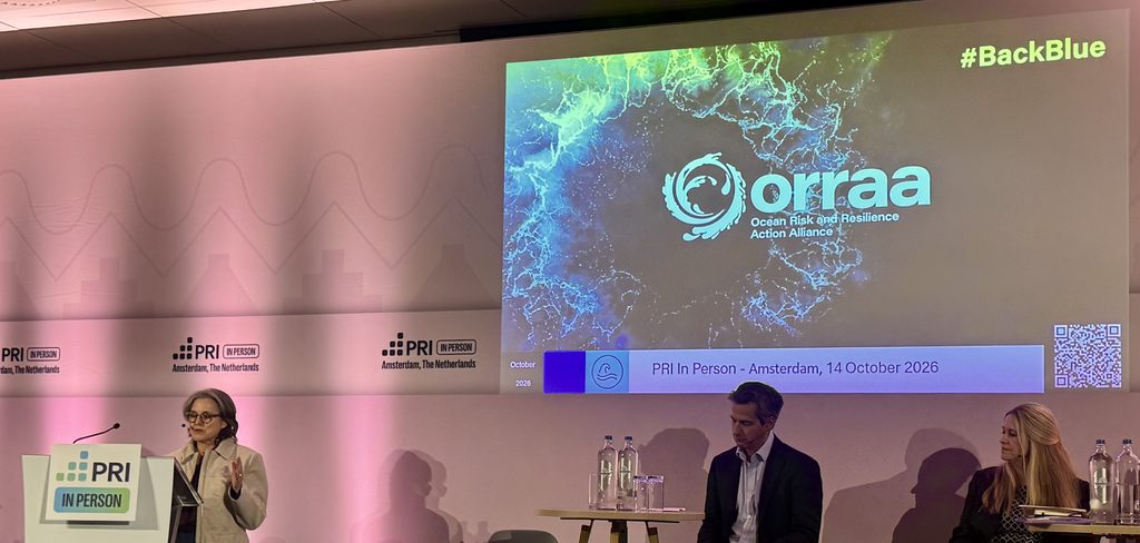 Karen Sack speaking at the PRI in Amsterdam